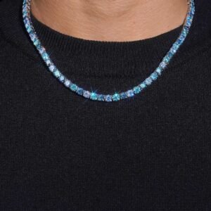 5MM Blue Moissanite Tennis Chain ( ROUND CUT )